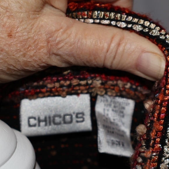 CHICO'S Womens S Multicolor Textured Boucle Metallic Blazer Jacket Button Front - Picture 12 of 13